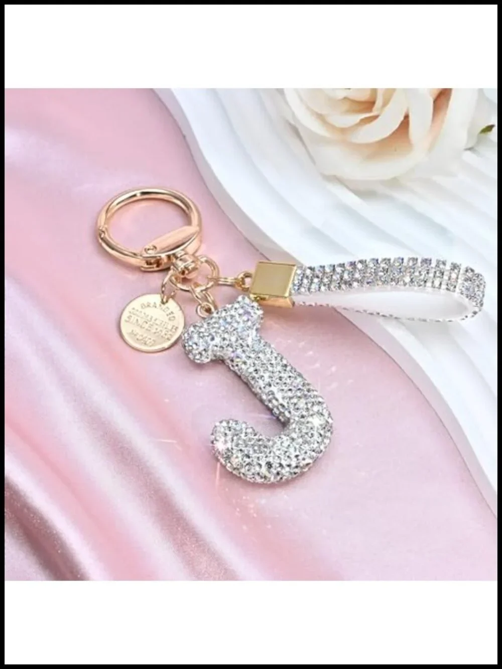 Bling Initial Letter Keychain with Simulated Diamonds for Keyrings